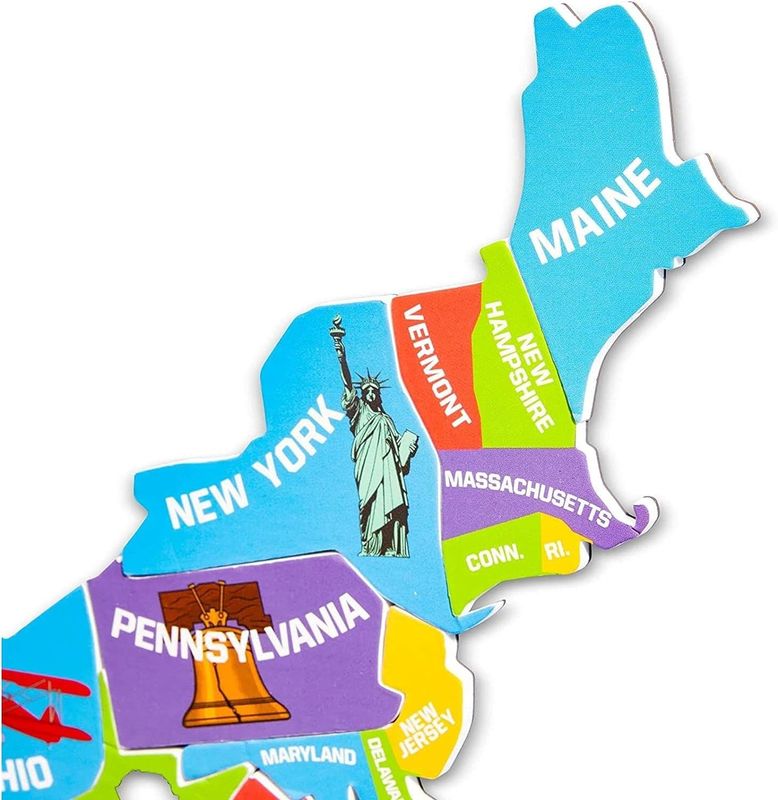 Mapa dos Estados Unidos com 44 peças magnéticas
