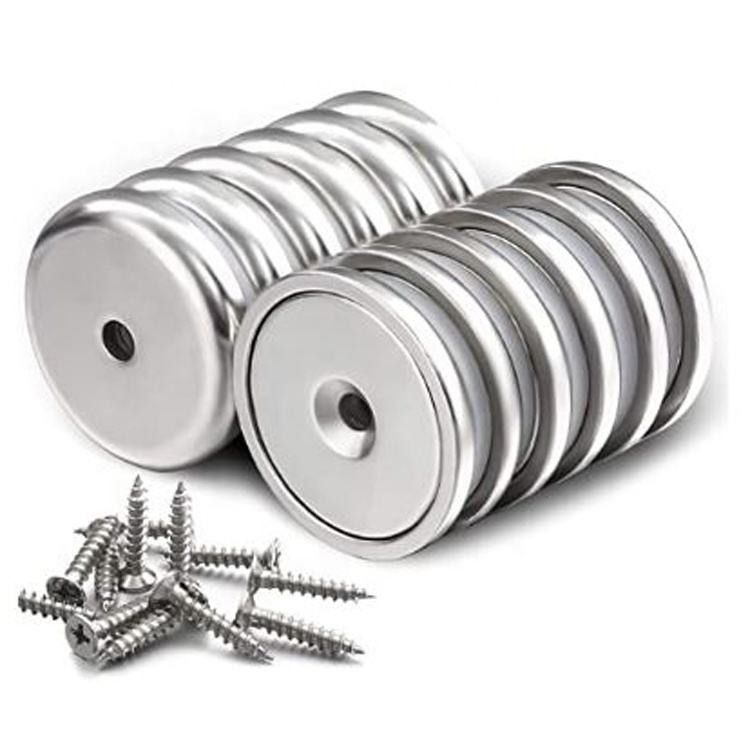 Taça de base redonda Neodímio Magnet pot com pesado trabalho contra-abreviatura buraco e parafusos inoxidáveis