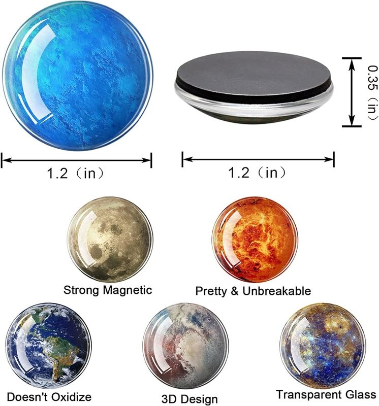 12PCS Planetas poderosos Ímã de frigorífico de vidro para decoração de ensino em quadro negro