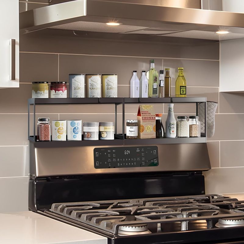 Elegante de duas camadas magnético de armazenamento rack prateleira de cozinha para fogão organizador superior