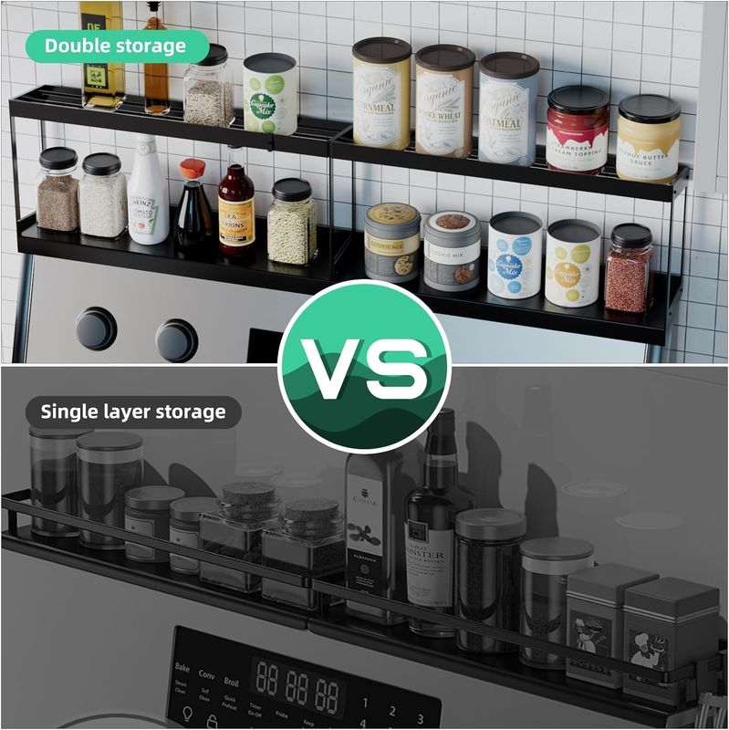 Elegante de duas camadas magnético de armazenamento rack prateleira de cozinha para fogão organizador superior
