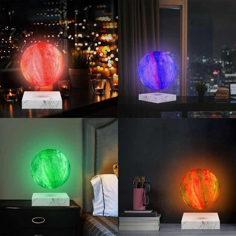 Rotation Resin Magnetic Levitation Lamp Globo lunar flutuante com 16 cores 3D