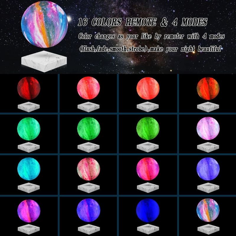 Rotation Resin Magnetic Levitation Lamp Globo lunar flutuante com 16 cores 3D