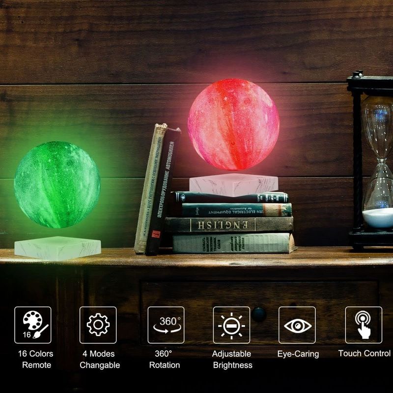 Rotation Resin Magnetic Levitation Lamp Globo lunar flutuante com 16 cores 3D
