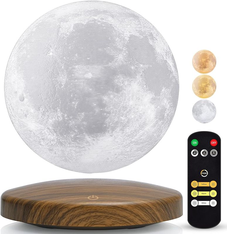 Lâmpada de levitação magnética de controle remoto 3D Lua flutuante Luz noturna com 3 cores