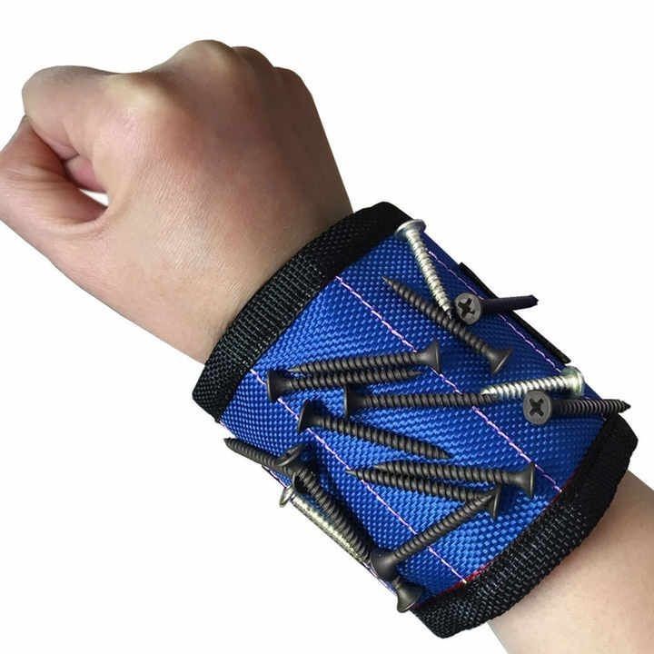Pulseira magnética ajustável com ímãs fortes para absorção de parafusos e brocas