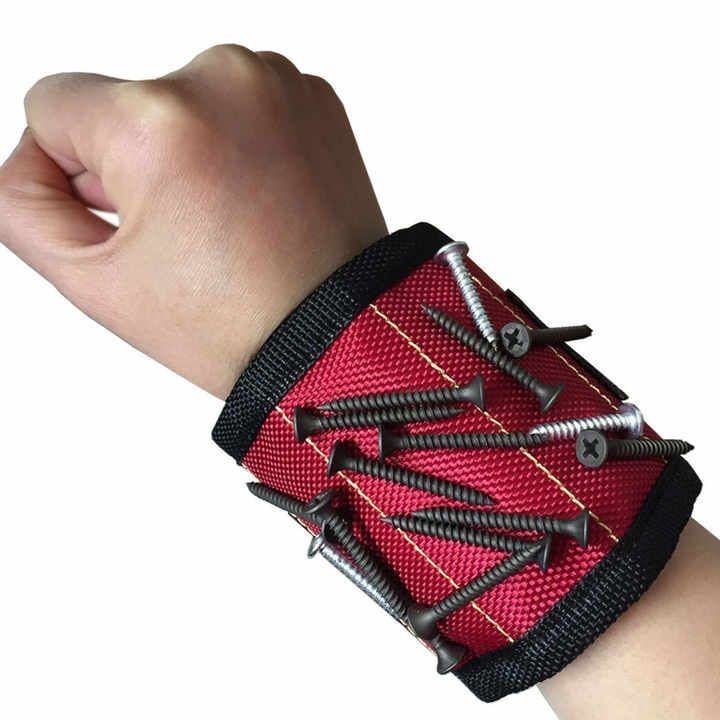 Pulseira magnética ajustável com ímãs fortes para absorção de parafusos e brocas