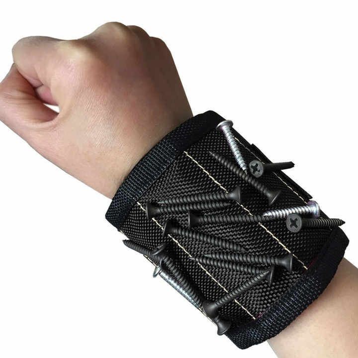 Pulseira magnética ajustável com ímãs fortes para absorção de parafusos e brocas