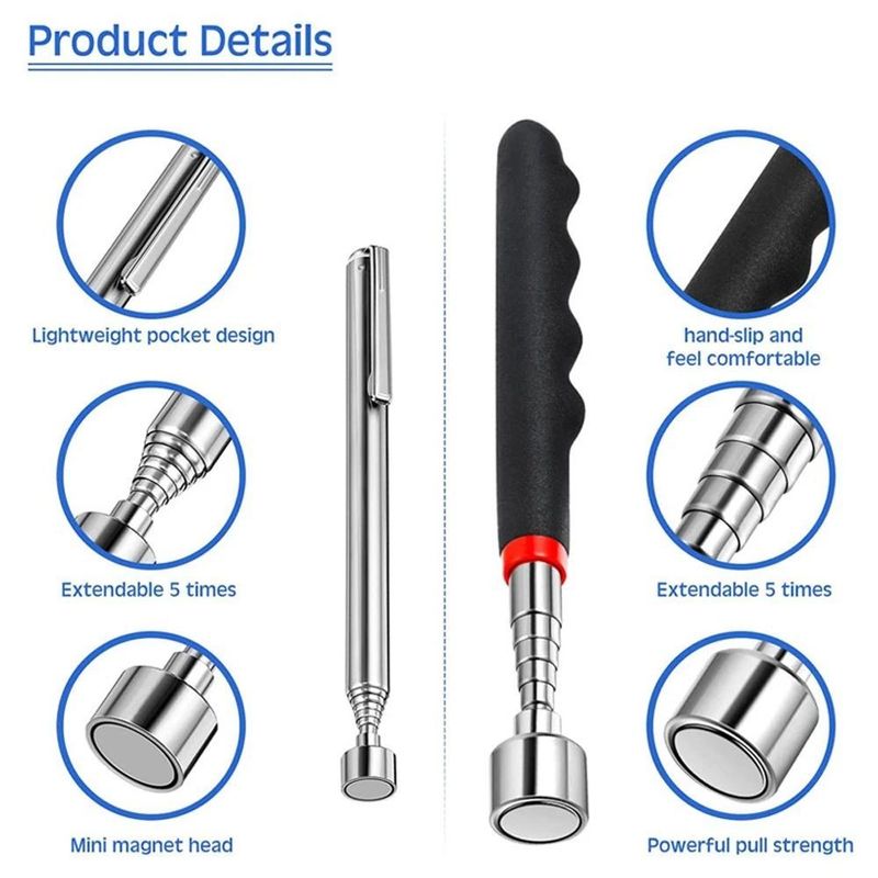 Telescópica caneta magnética com luz mini magnético portátil ferramenta de recolha de extensão pickup Rod Stick para recolher