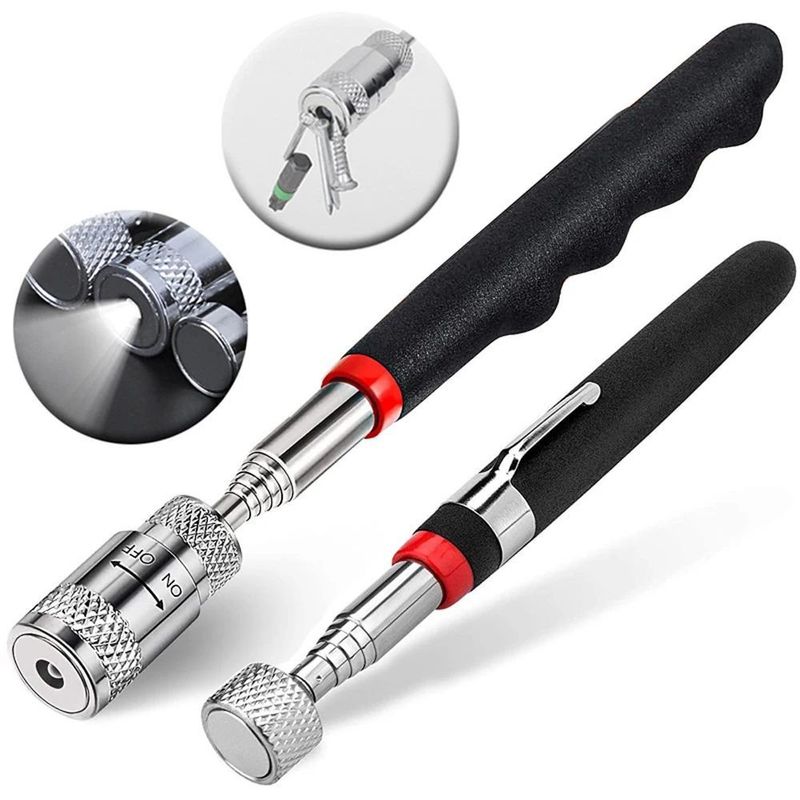 Telescópica caneta magnética com luz mini magnético portátil ferramenta de recolha de extensão pickup Rod Stick para recolher