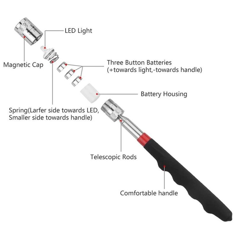 Telescópica caneta magnética com luz mini magnético portátil ferramenta de recolha de extensão pickup Rod Stick para recolher