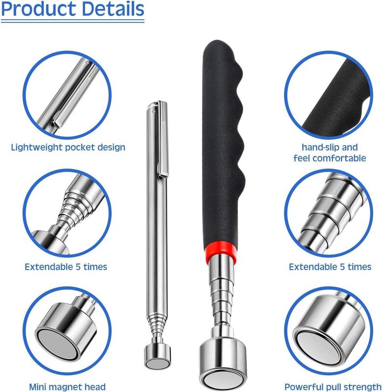 Ferramenta de captação com luz LED Rod Magnético Rod Magnético Metal Peças Ferramenta Magnética Telescópica Pickup