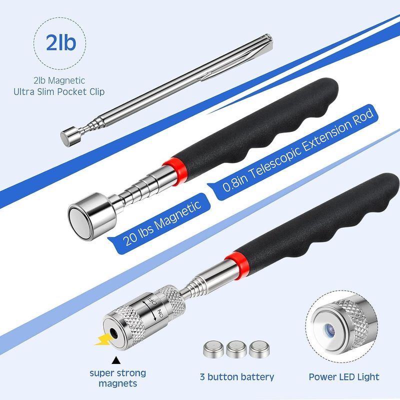 Kit de ferramentas de inspeção de telescópio espelho magnético com luz LED para reparação de automóveis