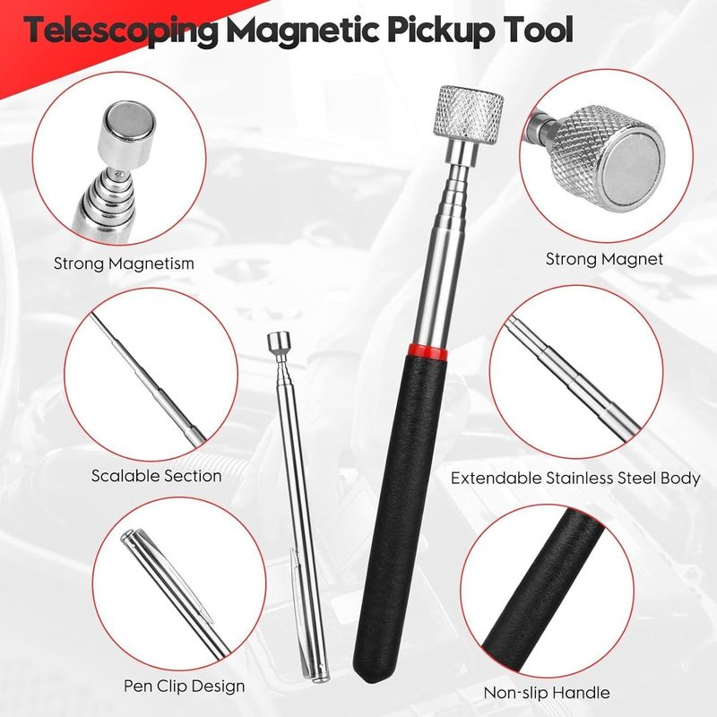 Kit de ferramentas de inspeção de telescópio espelho magnético com luz LED para reparação de automóveis